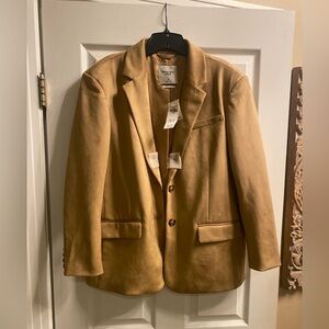 NWT Abercrombie & Fitch Soft Vegan Leather Camel Two Button Blazer Size Medium